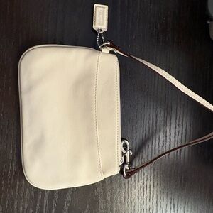 Coach Cream Wristlet with Brown Strap
